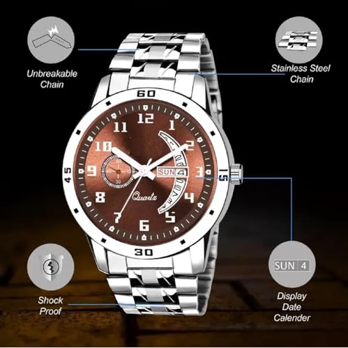 Image of Analog Day Date Functioning Stainless Steel Chain Watch for Men