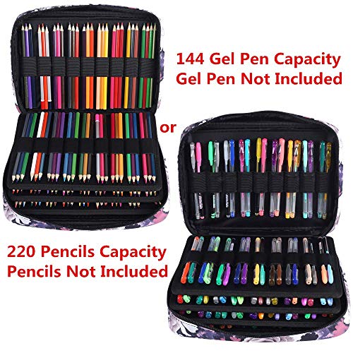 Image of Colored Pencil Case Slot Holds 220 Pencils or 144 Gel Pens with Zipper Closure Large Capacity Nylon Pen Organizer for Artist Gray Rose