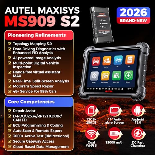 Image of Autel MaxiSys MS909 S2 Scanner 2026, Same as Ultra S2 Up of MS909, Top Intelligent Scan Tool with Topology 3.0, Enhanced PID Analysis, Motor TruSpeed Repair, ECU Programming, 48+ Services, CAN FD&DOIP