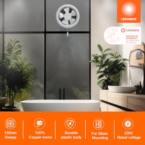 Image of LEDVANCE Round Exhaust Fan 6 inch (150 mm) | Suitable for Kitchen, Bathroom & Washroom | Protection from Birds | Pull Cord Ensures Convenience | 100% Copper Motor | Round Shape | 2 Year Warranty