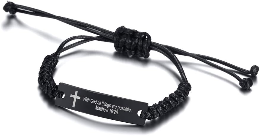 Religious Bible Verse Bracelet Scripture Quotes Inspirational Bracelet Faith Christian Adjustable Cord Stainless Steel Encourage ID Bracelets for Men Women, Customized Gift - Image 4