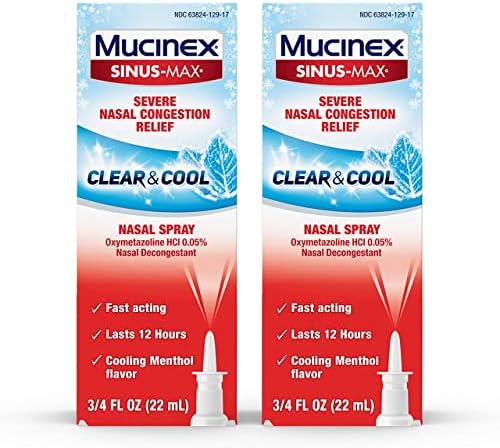 Mucinex Sinus Max Clear & Cool Nasal Decongestant Spray, Cooling Menthol Flavor, 0.75 fl oz, Fast Acting Medicine that Lasts 12 Hours, Relieves Sinus Pressure and Nasal Congestion