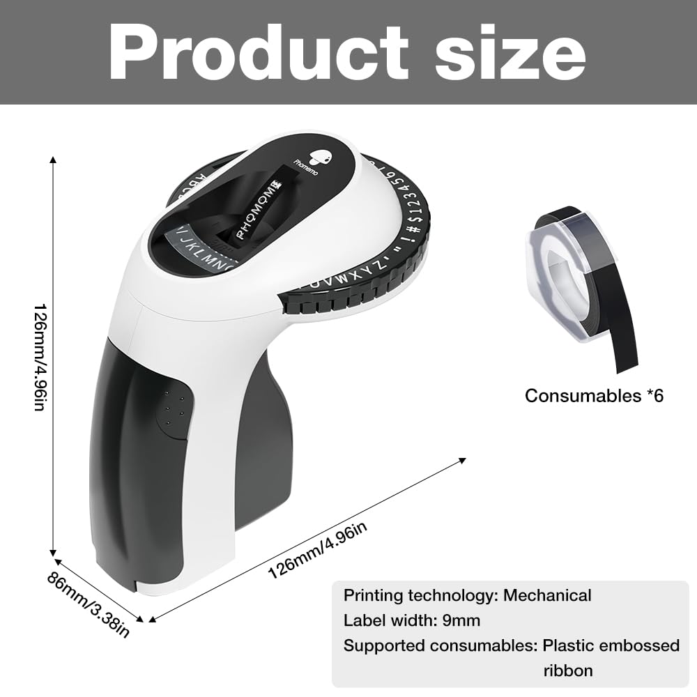 Foreverup Etichettatrice a Rilievo, 3D Etichettatrice Etichette Adesive,Etichettatrice per goffratura con 6 Nastri per Etichette, Comoda per Utile Casa Ufficio Cucina(Nero)