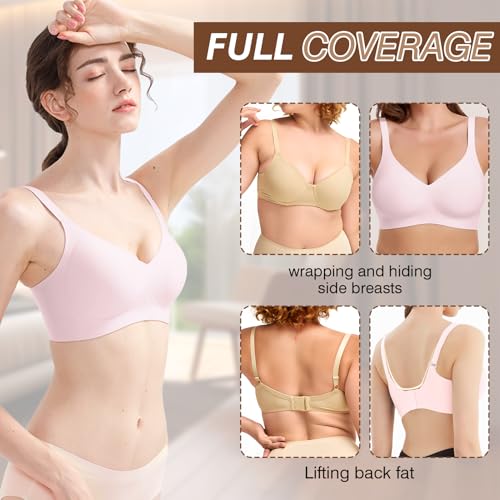 Image of Greoay Bras for Women Wireless Push Up Seamless Wire-Free Bras Full Support T-Shirt Bra V Neck Comfortable Adjustable Bra