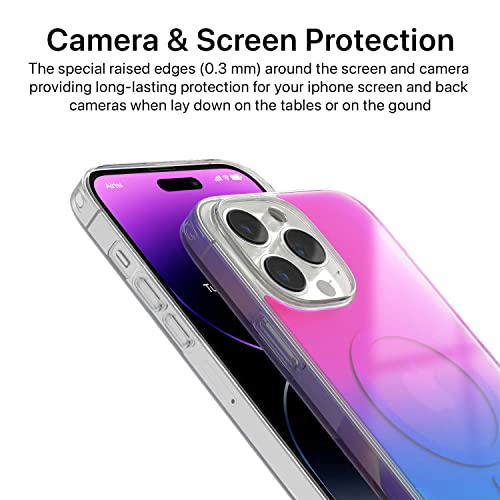 Image of eller sante Zurich MAGPRO Gradient Colored for iPhone 14 Pro Case Cover, Transparent, 6 Feet Drop Protection, Shockproof, Scratch Resistant, Slim, Compatible with MagSafe Back Cover - Pink& Blue