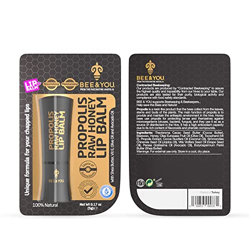 Bee and You 100% Natural Moisturizing Lip Balm, Original Beeswax with Propolis + Raw Honey + Vitamin E + Shea Butter, 0.17 oz (5g)