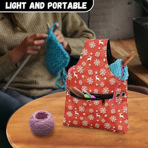 Image of KUIFORTI Christmas Yarn Bag Reindeer Crochet Bag Yarn Project Bag Knitting Bag Yarn Tote Bags Small Crochet Bags for Crocheting Travel