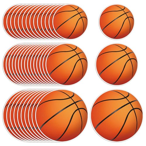 Whaline 45 Pcs Basketball Cutouts Sports Ball Cut-Outs Basketball Cardboard Paper Cutting with 100 Pcs Glue Points for DIY Crafts Classroom Bulletin Board 3 Sizes