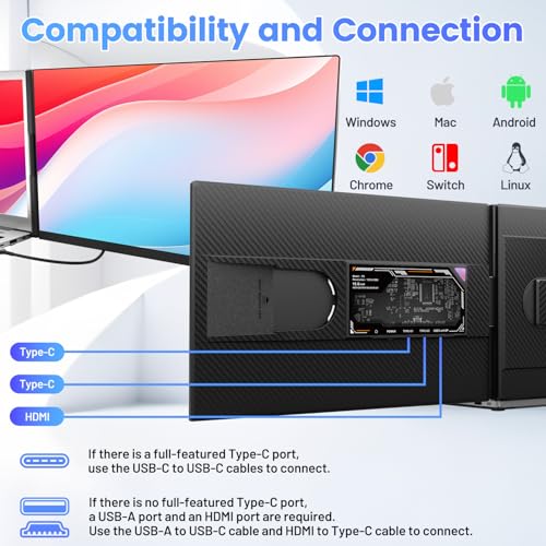 Image of Teamgee 15.6 inch Laptop Screen Extender, Slim & Lightweight Portable Monitor for Laptop, Full HD IPS, 360 Rotating Stand, Detachable, USB-C Plug & Play, RGB Lighting, Thin Bezels