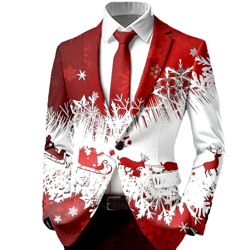 Weihnachten Sakko Herren, Weihnachtsjacke Herren, Weihnachtssakko Tailliert Ein Knopf Weihnachtsblazer Lustig Weihnachtsmotiv Anzugjacke Xmas Anzug Blazer Männer Party...