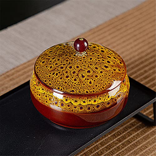 Cendrier,Cendrier changeur de four avec couvercle, dessus de table en céramique jaune