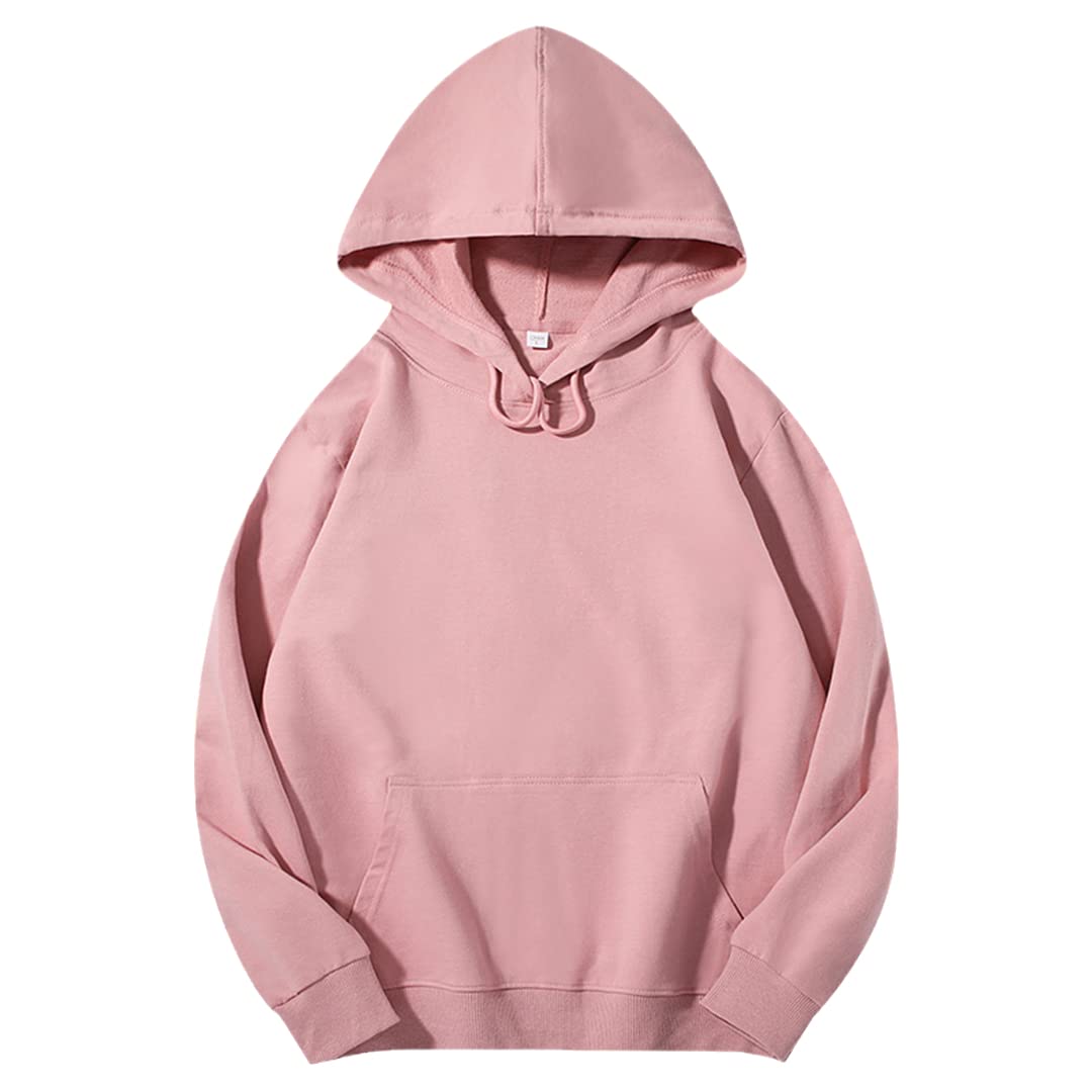 Damskie bluzy z kapturem Solidna bawełna Luźna dzianina Harajuku Sweter Bluza Skóra Różowa L (55-60) kg