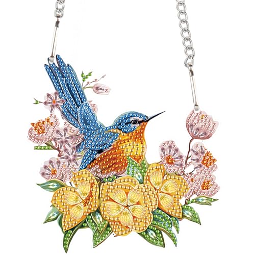 Image of DIY 5D Bird Flower Diamond Art Painting Kits Hanging Sign Wall Art Sign Special Shaped Diamond Art Window Hanging Ornament Pendants Home Garden Wall Door Hanging Diamond Art Kits Valentine's Day Gift