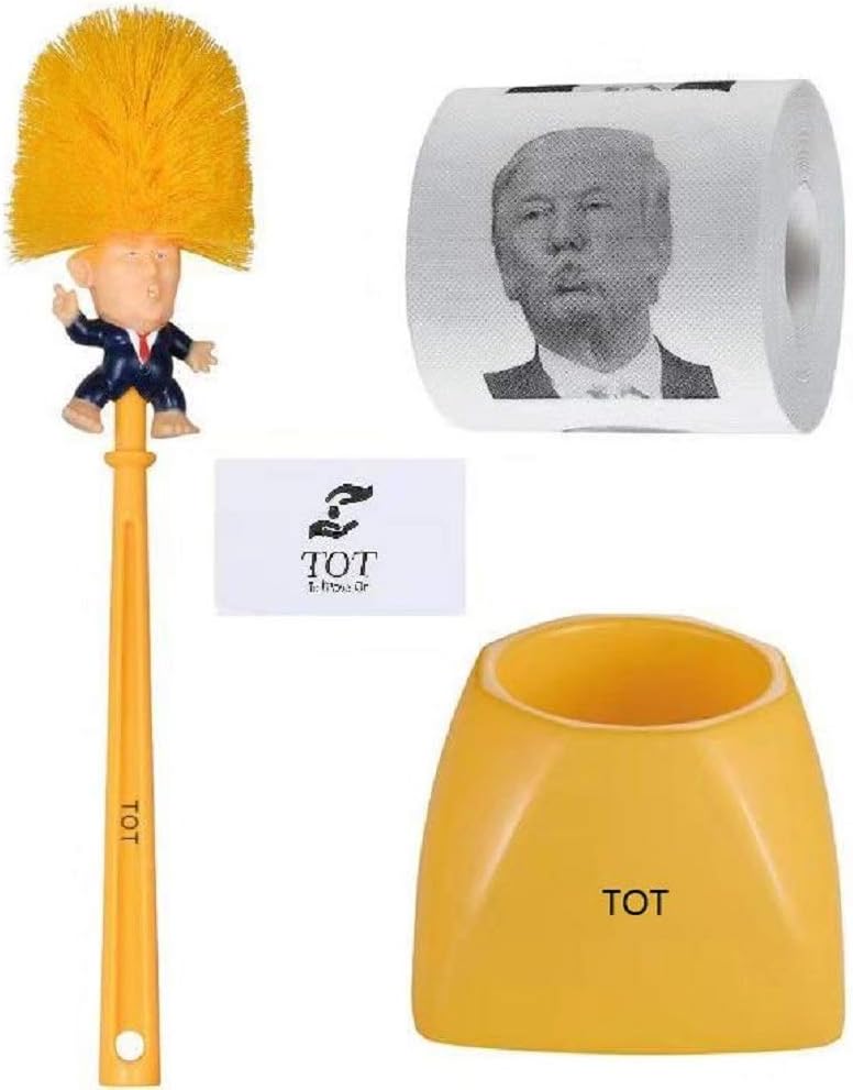 Donald Trump Toilet Brush Toilet Paper Bundle Funny Political Gag Novelty Item(Holder Included) (Yellow)