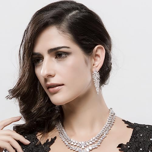 White Gold Plated AAAAA Australia Crystal Wedding Bridal Bridesmaid Clear Teardrop Cubic Zirconia Chandelier Stud Dangle Earrings for Women & Teen Girls3