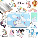 Unicorn Stationery Gift Bulk Set Party Favors, Pencil case Ponch Bag, Color Pencils, Notepads, Rainbow Pencils, Unicorn Tapes and Stickers for Christmas Birthday Party Gifts for Kids (Blue)