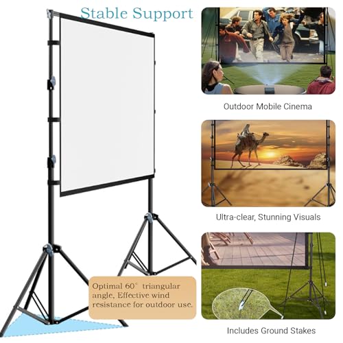 Pantalla de proyector exterior con soporte, pantalla portátil gruesa, plegable sin arrugas con bolsa, para patio trasero, camping, fiestas y cine en casa 60'' miniatura 2