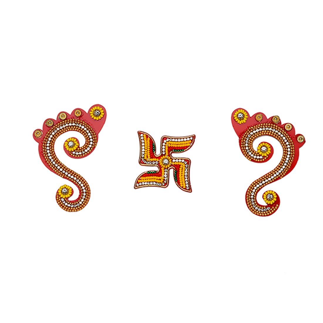 Aditri Creation Red Laxmi Charan with Swastik Paduka Feet Pagla Floor Rangoli Decoration for Door Wall Floor House Office (Length :- 4 " Each) Gift Gifts Return / Good Luck, ( 1 Pair Charan )