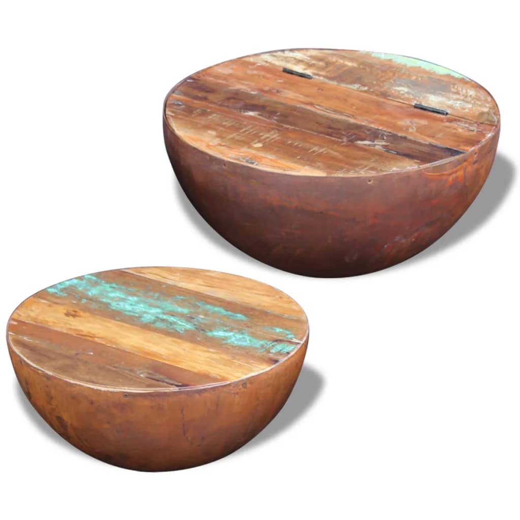 VidaXL Reclaimed Woodラウンドボウル形状コーヒーテーブ Amazon.co.jp: VidaXLのセット2ソリッドReclaimed Woodラウンド