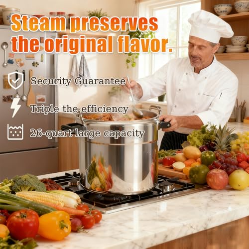 Image of 26 Quart Clamp On Pressure Cooker,Heavy-Duty Aluminum Pressure Cooker with Safety Bar Locking Lock, 2 ValvesrFast Cooking,for All Stovetops (Induction Compatible), for Family or Commercial