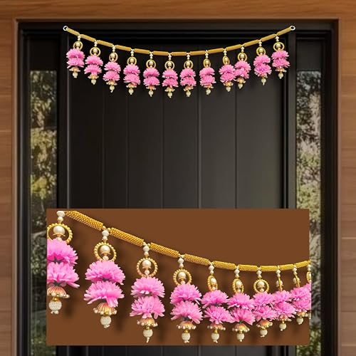 Image of iHandikart Beads Toran for Main Door | 40 Inch, Artificial Pink Flower Door Bandanwar for Indian Festive Decoration, Home Entrance, Diwali & Wedding Decor Perfect for Housewarming Gifts & Home Decor