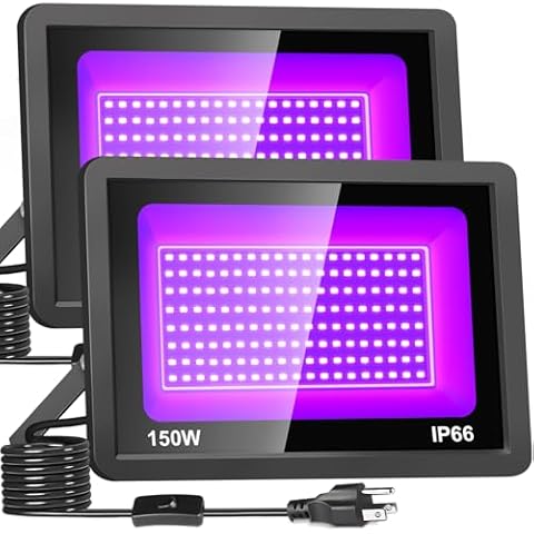 SHGPODA 2 Pack 150W Black Light, LED Black Lights Flood Light, IP66 Waterproof Blacklight Flood Light Outdoor for Glow in The Dark, Halloween, Neon Party, Blacklights with US Plug Switch, 6ft Cord Cover
