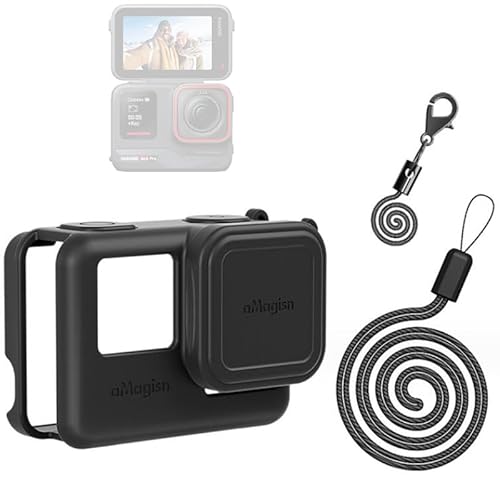 Insta-360 Ace Pro/Insta-360 Ace 対応 4IN1 保護ケース シリコンカバー セット/シリコンケース+ネックストラップ+紛失防止ストラップ+レンズキャップ (Ace Black)