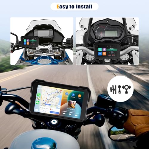 Image of CarPlay Screen for Motorcycle,Portable Wireless Carplay /Android Auto for Motorcycle,5 inch IPS Waterproof Portable Radio GPS Display for Motorbike with Bluetooth,TF Port