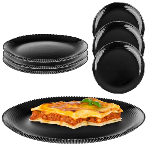 KADAX Platos llanos de 26,5 cm en juego de 3 unidades, platos negros de cristal opal, platos para servir, platos grandes con borde alto, aptos para lavavajillas y microondas (negro)