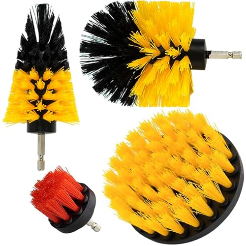 Drill Brush for Cleaning 4Pcs Drill Brush Attachment Set Power Scrubber Attachment Kit for Cleaning Kitchen Bathroom Sink Tub Floor/Wall Tile Grill Car Wheel All Surfaces Fits Most Drills