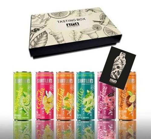Individuelles Set mit Cocktail Shatlers 6er Tasting Box - 6x Shatlers je 250ml (10,1{0884821ed7d4adab0c39913e2527f55c8f75ae278e3973f87cf7a6d5f4d87204} Vol) Ready to Drink Cocktail Probierset Geschenk Set mit Caipirinha Pink Gin Fizz Mai Tai Mojito Pina Co