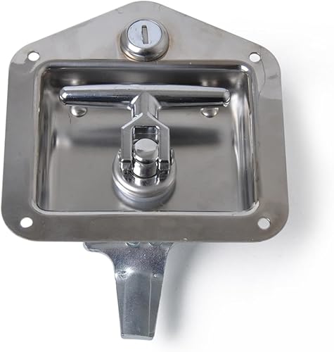 Miniatura 9 de Cerradura plegable de acero inoxidable con mango en forma de T para remolque de camión, diseño ajustable, plata, 5.90 x 4.76 x 2.67 pulgadas