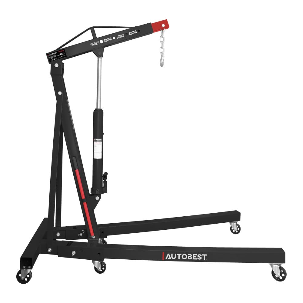 AUTOBEST 10610 - Grue d'atelier Pliante - 1 Tonne - Offre 4 Positions de Levage - 203 cm X 23 cm X 89 cm - cAcier - Rouge