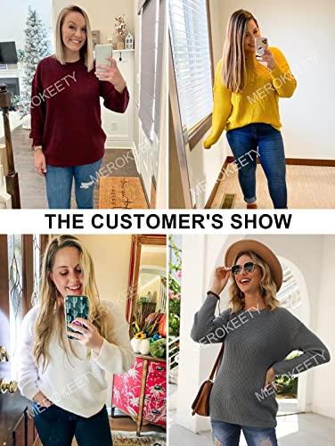 Merokeety Women's Long Sleeve Waffle Knit Sweater Crew Neck Solid Color Pullover Jumper Tops Grey #TOP6