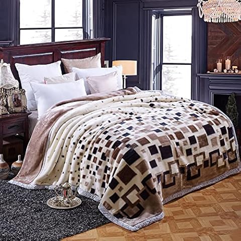 Heavy 2 Ply Reversible Mink Blanket Plush Velvet Geometric pattern Printed Fleece Blanket Silky Soft Faux Fur Raschel Bed Blanket for Autumn Winter,Square,180x220cm/3kg Cover