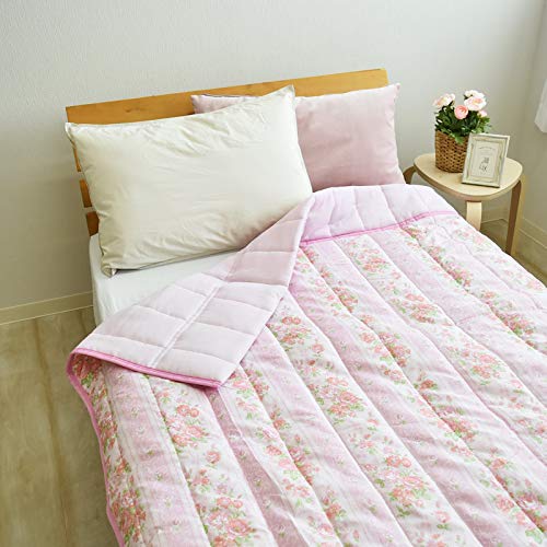 衿付き ガーゼ キルトケット 肌掛け布団 肌布団 ガーゼケット シングル 135×185cm ガーゼキルトケット ウォッシャブル 洗える 肌ふとん 肌掛けふとん 夏布団 夏掛布団 夏掛け布団 肌がけ布団(選択 ブルーム／ピンク（1G）)のサムネイル