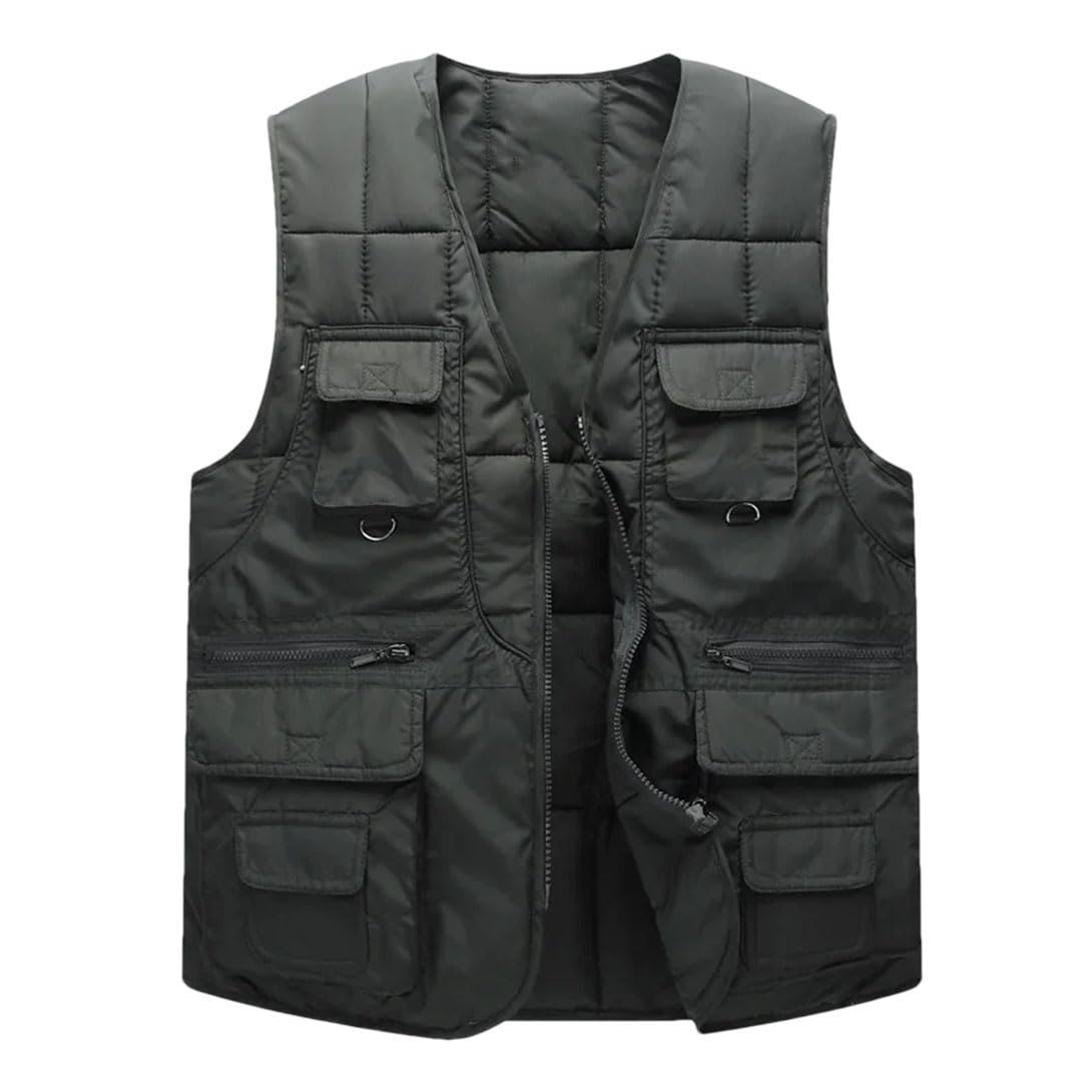Gilet termico da uomo, con scollo a V, senza maniche, per lavoro, pesca, caccia, viaggi, caccia, con tasche multiple