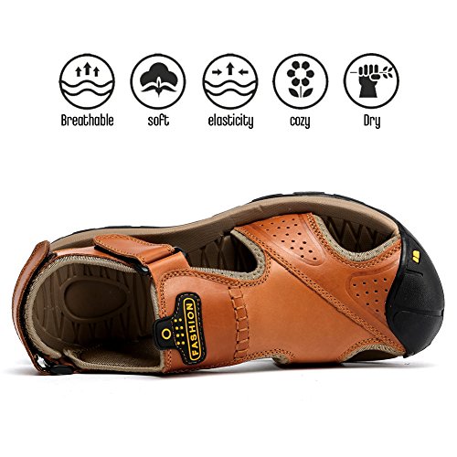 Image of Sandals for Men Leather Hiking Sandals Athletic Walking Sports Fisherman Beach Shoes Closed Toe Water Sandals