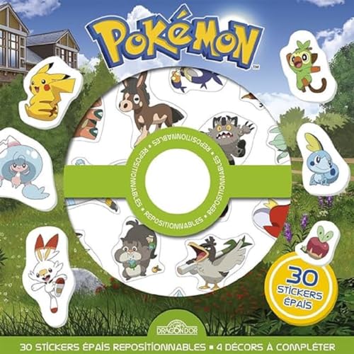 Pokémon - Pochette de stickers repositionnables Cherche-et-trouve et jeux ! Pochette de 30 autocollants épais et repositionnables avec 4 décors Dès 3 ans