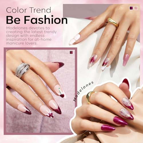 Image of modelones Gel Nail Polish Set, 6 colors 2026 Neutral Nude Pink Gel Polish Pearl White Burgundy Red Shimmer Peach Pink Galaxy Grape Purple Glitter Nail Polish DIY Nail Art Manicure Gift