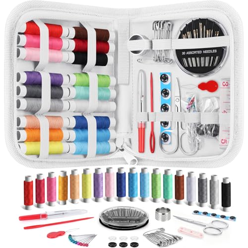 Coquimbo Sewing Kit Gifts for Adults Teen Grils Women Mom Grandma, Portable Sewing Supplies Contains Tape Measure, Scissors, Thimble, Thread, Sewing Needles (White, M)