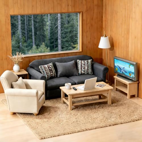 Mini Dollhouse TV Set, 1:12 Scale Miniature TV with Remote Control Tiny Decor for Dollhouse Furniture DIY (OceanTV)