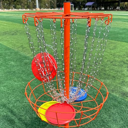 Image of Disc Golf Basket - Portable Disc Golf Target with Heavy Duty 24-Chains Come with 6pcs Disc Golf Discs and Carry Bag, Ground Stake -Suitable for Players of All Levels - Multi Color Available