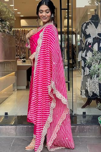 Image of Jwalin Women's Chinon Silk Embroidered Kurta and Pant Set with Dupatta|Kurta Set for Women|Ethnic Set|Kurti Set