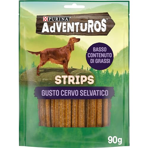 PURINA ADVENTUROS Snack per Cani Adulti Strips con Cervo 6 Confezioni da 90g
