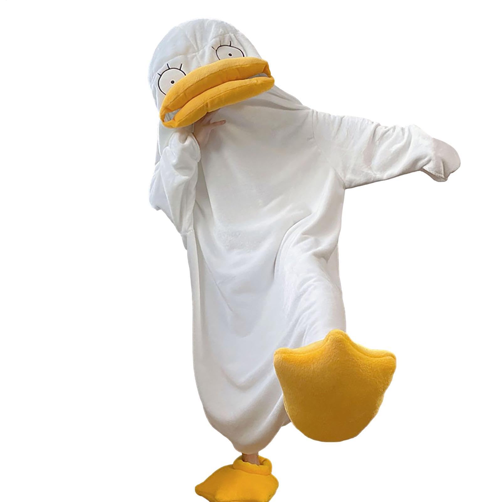 Generisch Divertente pigiama intero con scarpe – Pigiama in flanella per uomo e donna – dolce costume di animali d'anatra – morbido set di biancheria da notte per Halloween, carnevale e feste
