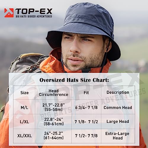 TOP-EX Wasserdichte Regenhüte für Herren & Damen, Allwetter Outdoor Safari Hut faltbar, UPF 50 Golf Eimer Sonnenhüte zum Angeln, Wandern, Trekking, verstellbar & winddicht M/L Schwarzblau