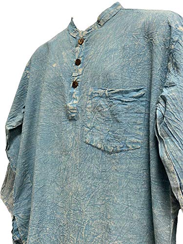 Mens Bohemian Cotton Yoga Clothing Tie-Dye Tree of Life Kurta Tunic (Blue)3