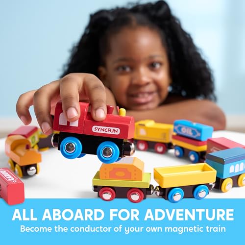 montessori wooden train toy set for kids 12pcs magnetic train cars with storage gift box stem educational toy for boys amp girls ages 2-8 years christmas birthday party gift