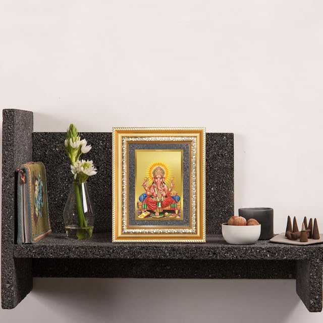 Image of DIVINITI Ganesha 24K Gold Plated Foil Wall and Tabletop Photo Frame for Home Decor, Puja Room, Living Room, Office, Luxury Gifting | DG Frame 112 S2 (21.5x17.5 CM)